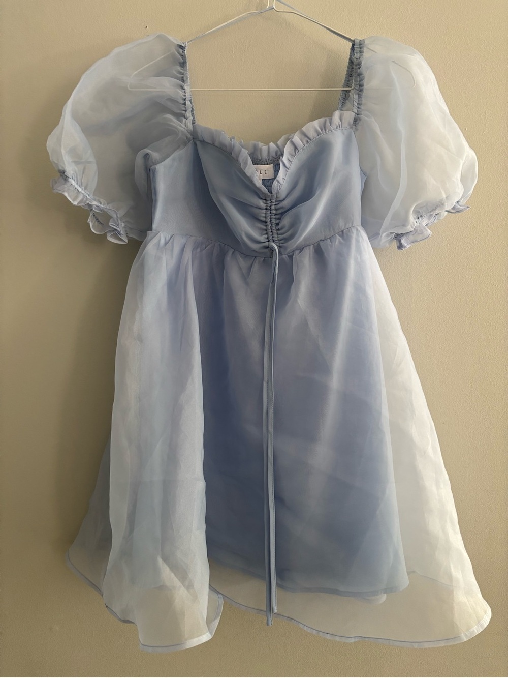 MABLE Light Blue Organza Puff Sleeve Babydoll Mini Dress Size Small Luxury Party